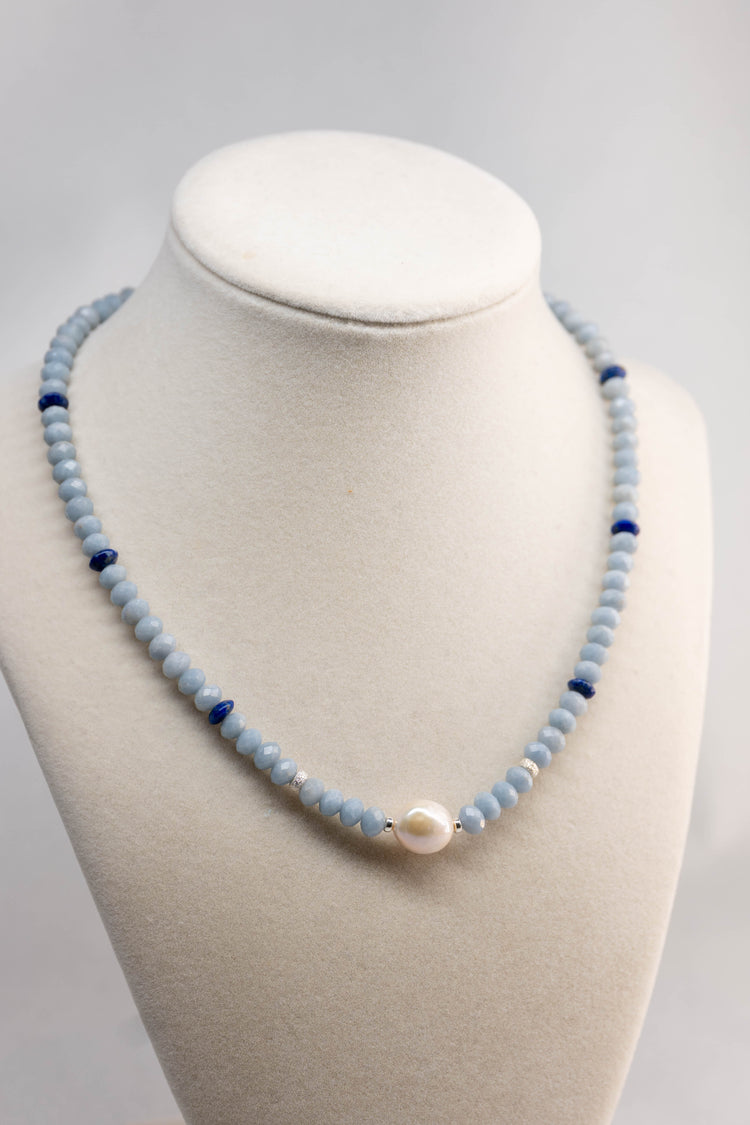 Blue Halo Pearl Necklace | Angelite Lapis Baroque Pearl