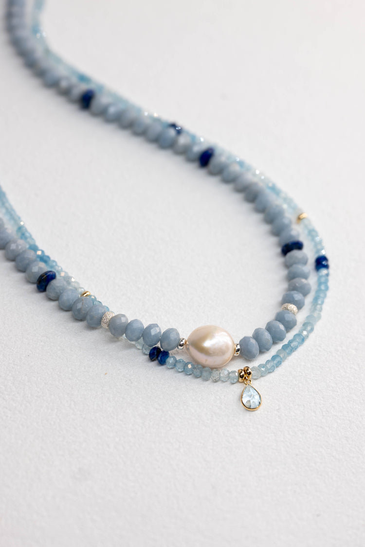 Blue Halo Pearl Necklace | Angelite Lapis Baroque Pearl