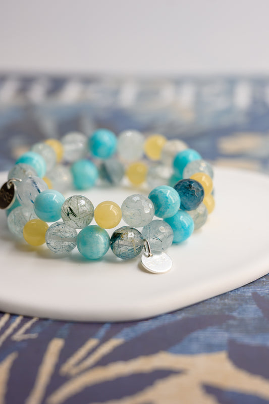 Visionary Spark Bracelet |Blue Rutliated Quartz Hemimorphite Yellow Calcite