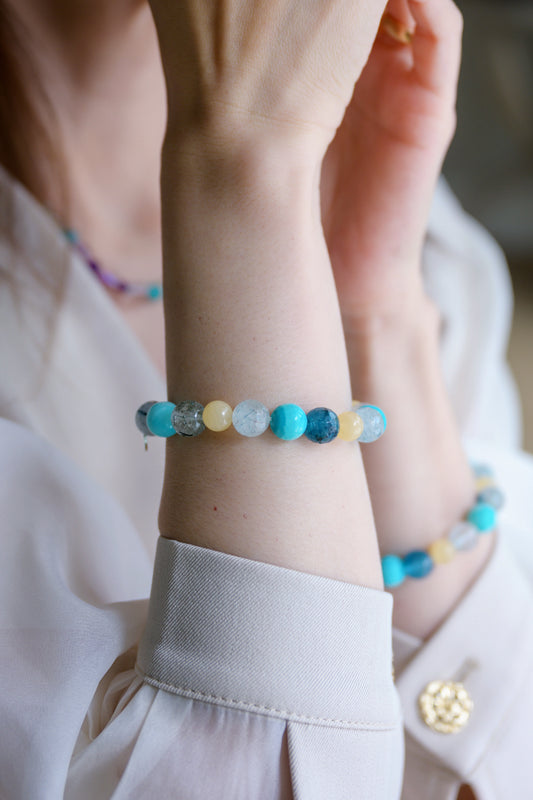Visionary Spark Bracelet |Blue Rutliated Quartz Hemimorphite Yellow Calcite