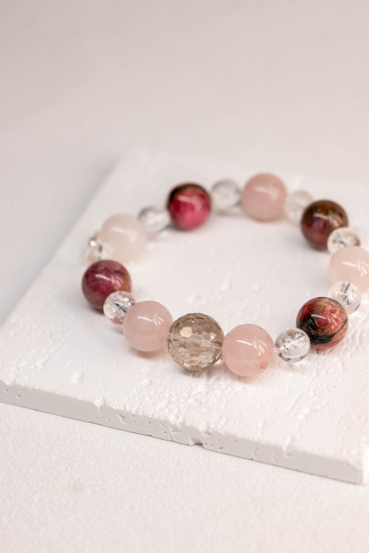 Bonded Bliss Bracelet | Madagascar Rose Quartz Rhodonite Rack Crystal Mix Rutilated Quartz
