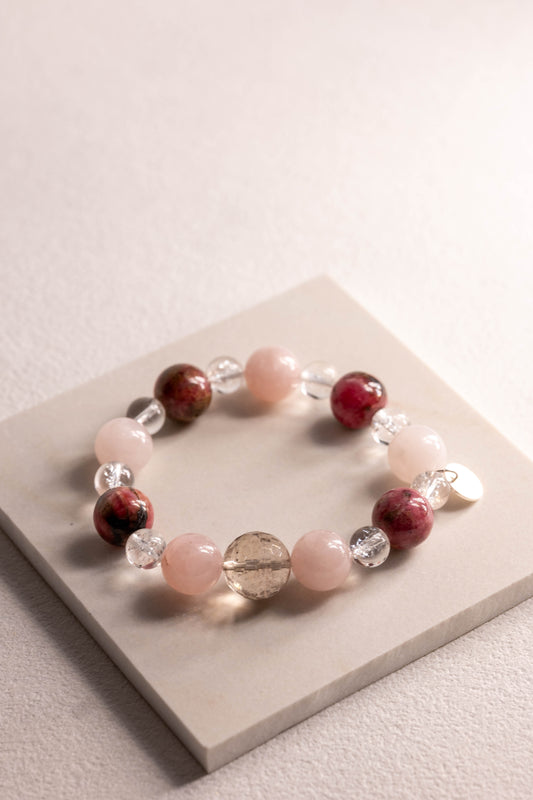 Bonded Bliss Bracelet | Madagascar Rose Quartz Rhodonite Rack Crystal Mix Rutilated Quartz