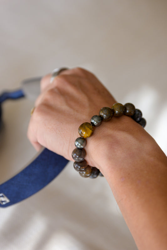 Golden Ambition Man Bracelet | Bronzite Indigo Gabbro Tiger's Eye Onyx Hematite