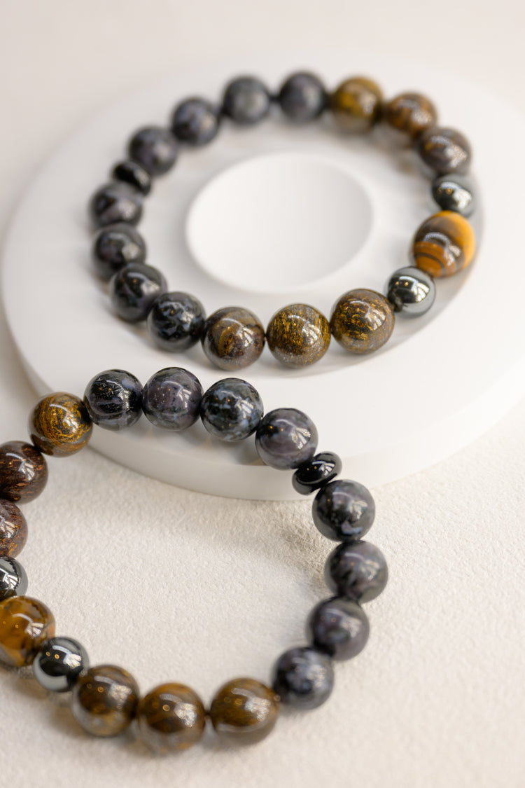 Golden Ambition Man Bracelet | Bronzite Indigo Gabbro Tiger's Eye Onyx Hematite