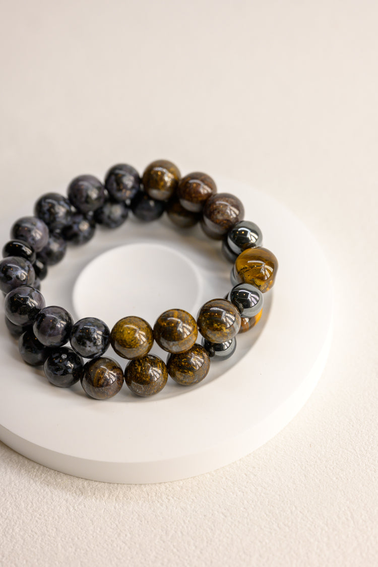 Golden Ambition Man Bracelet | Bronzite Indigo Gabbro Tiger's Eye Onyx Hematite