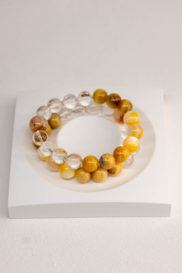 Golden Ambition Bracelet | Gold Lip Shell Bumblebee(AAA) Blonde Tiger Eyes Clear Quartz(A) Citrine