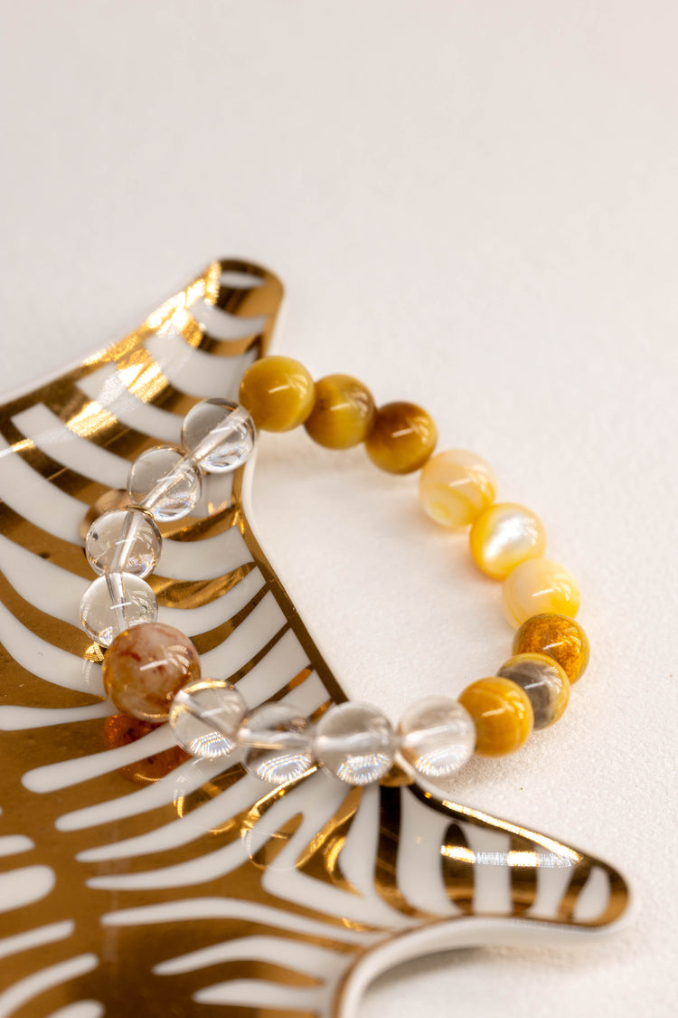 Golden Ambition Bracelet | Gold Lip Shell Bumblebee(AAA) Blonde Tiger Eyes Clear Quartz(A) Citrine