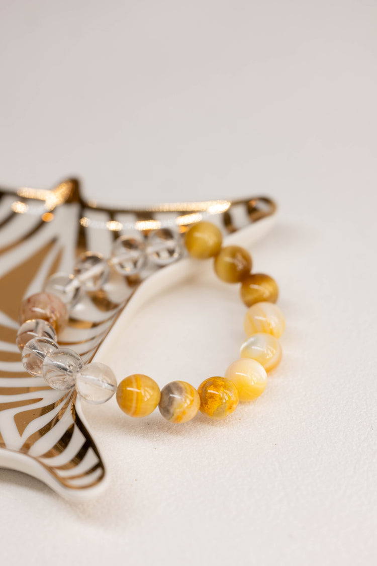 Golden Ambition Bracelet | Gold Lip Shell Bumblebee(AAA) Blonde Tiger Eyes Clear Quartz(A) Citrine