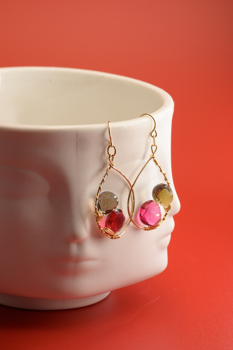 Burgundy Blush Rubellite Smoky Quartz Drop Earrings