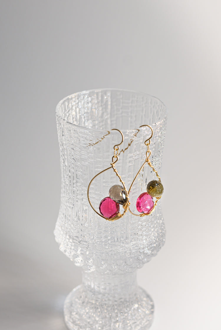 Burgundy Blush Rubellite Smoky Quartz Drop Earrings