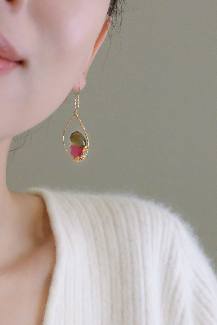 Burgundy Blush Rubellite Smoky Quartz Drop Earrings