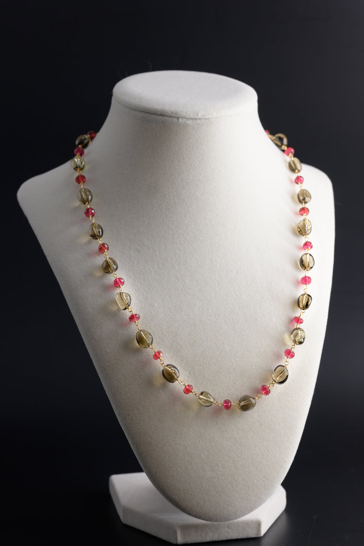 Burgundy Blush Rubellite Smoky Quartz Necklace