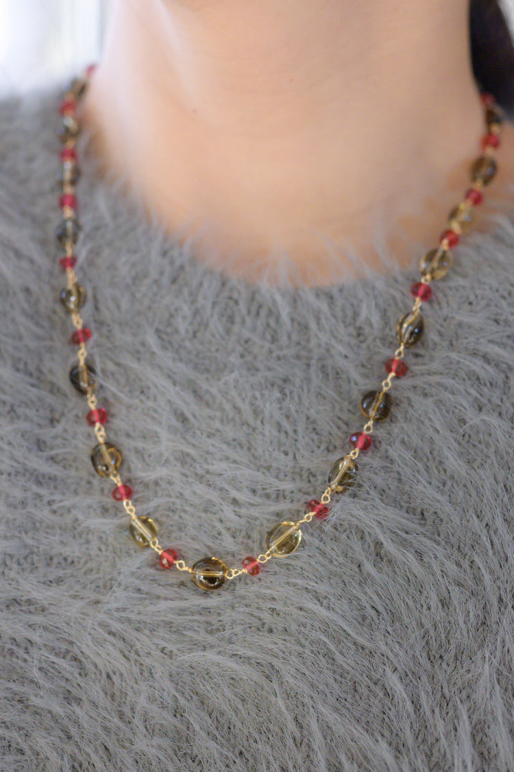 Burgundy Blush Rubellite Smoky Quartz Necklace