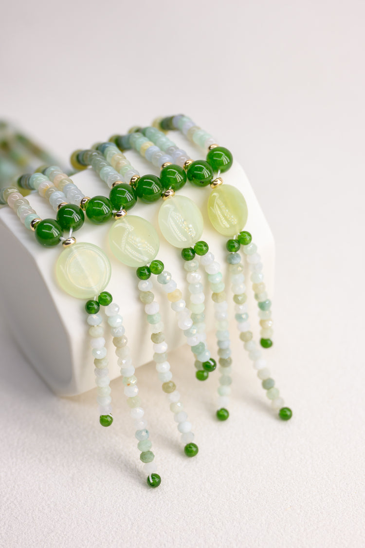 Trinity of Green Necklace | Burma Jade(AA) Canada B.C. Jade(AA) Brazil Nephrite Jade(AA)