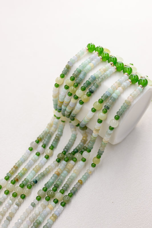 Trinity of Green Necklace | Burma Jade(AA) Canada B.C. Jade(AA) Brazil Nephrite Jade(AA)