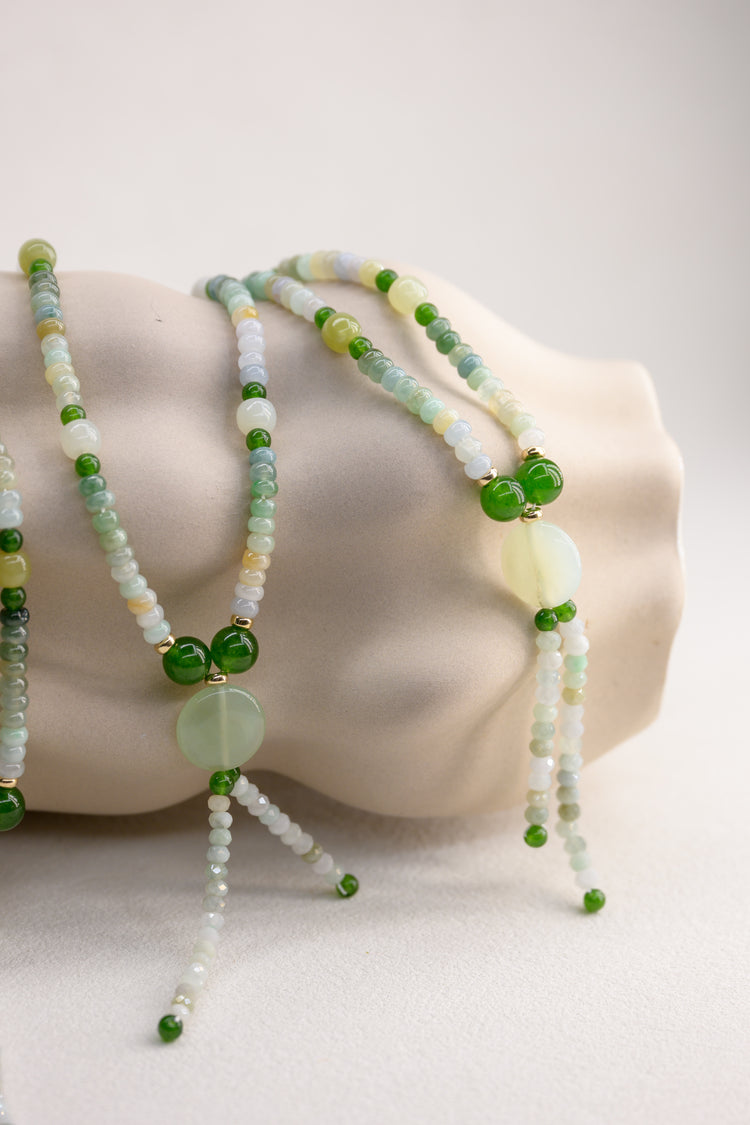 Trinity of Green Necklace | Burma Jade(AA) Canada B.C. Jade(AA) Brazil Nephrite Jade(AA)