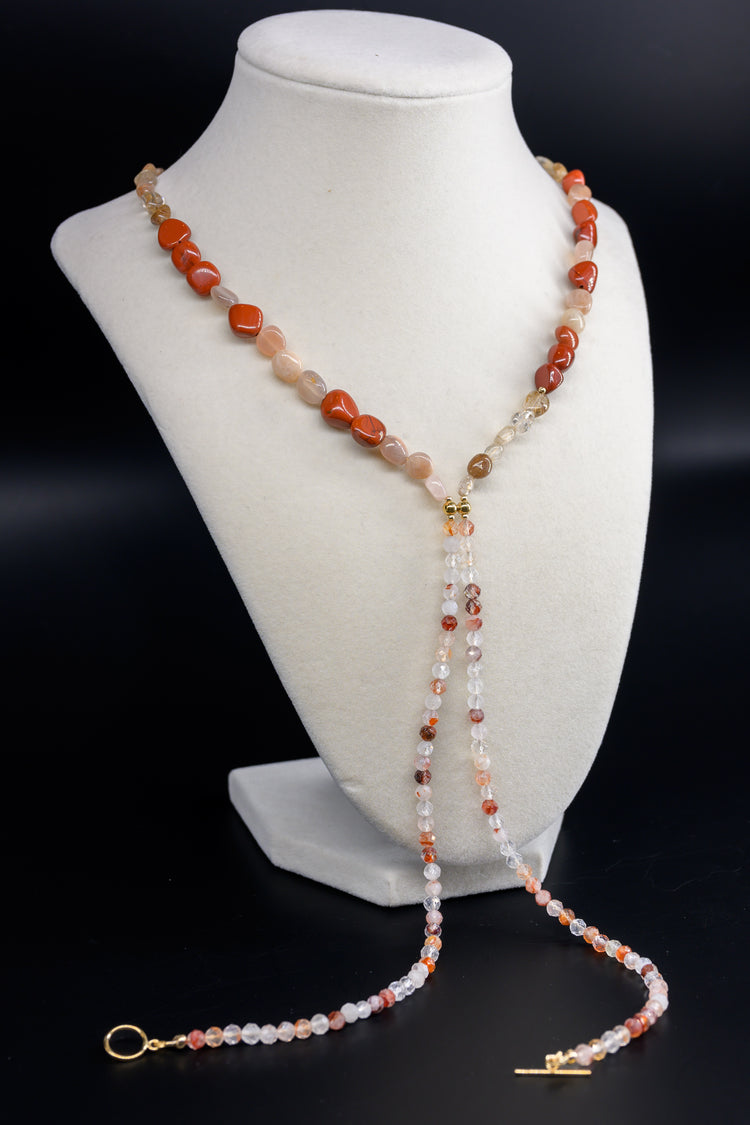 Burning Desire 7In1 Necklace | Red Jasper Red Rutilated Quartz Peach Moonstone