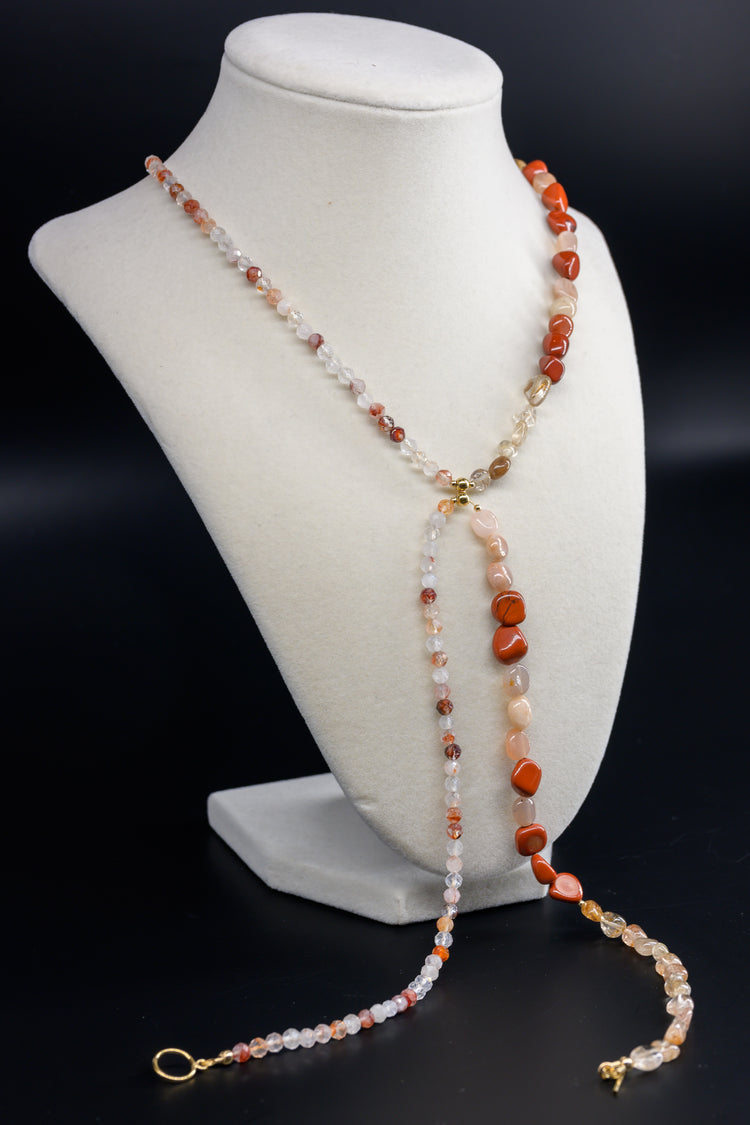 Burning Desire 7In1 Necklace | Red Jasper Red Rutilated Quartz Peach Moonstone