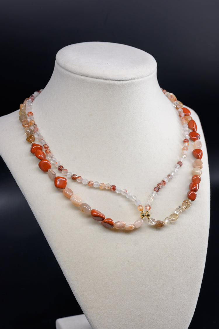 Burning Desire 7In1 Necklace | Red Jasper Red Rutilated Quartz Peach Moonstone