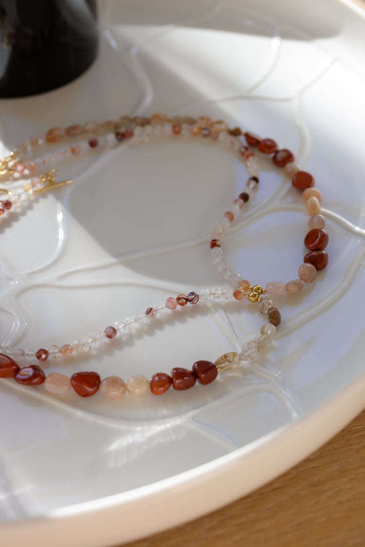 Burning Desire 7In1 Necklace | Red Jasper Red Rutilated Quartz Peach Moonstone