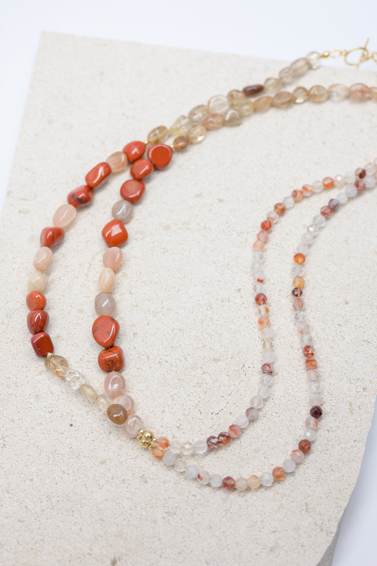 Burning Desire 7In1 Necklace | Red Jasper Red Rutilated Quartz Peach Moonstone