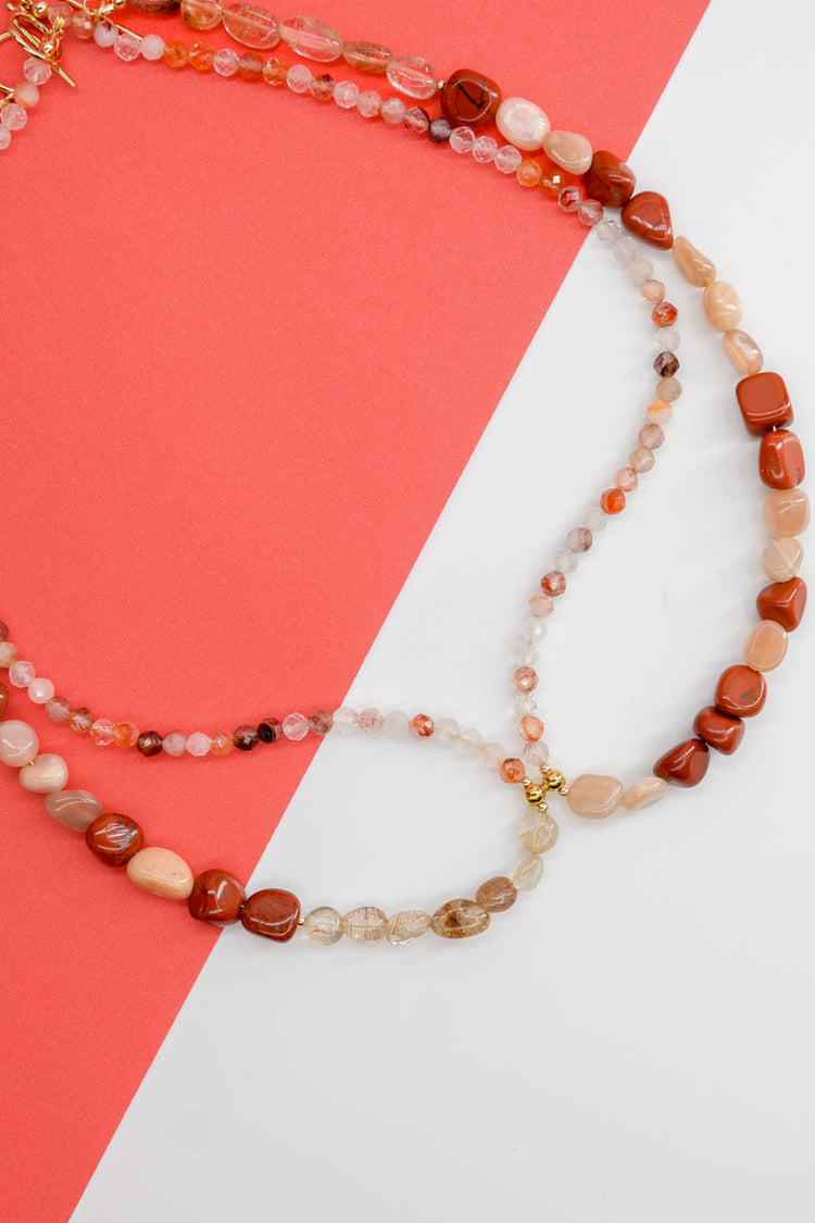 Burning Desire 7In1 Necklace | Red Jasper Red Rutilated Quartz Peach Moonstone