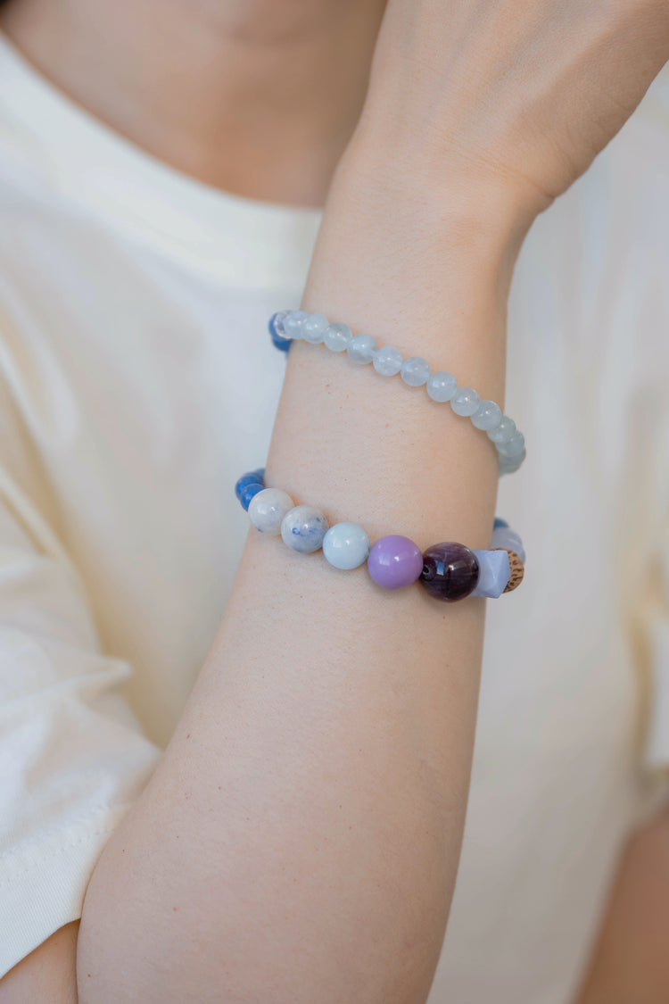 ByeByeWorry Double-lined Bracelet with Organic Essential Oil | Blue Aventurine Blue Chalcedony Purple Lepidolite