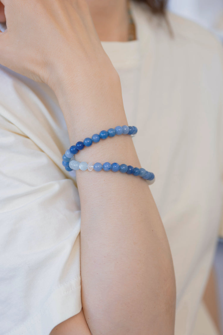 ByeByeWorry Double-lined Bracelet with Organic Essential Oil | Blue Aventurine Blue Chalcedony Purple Lepidolite