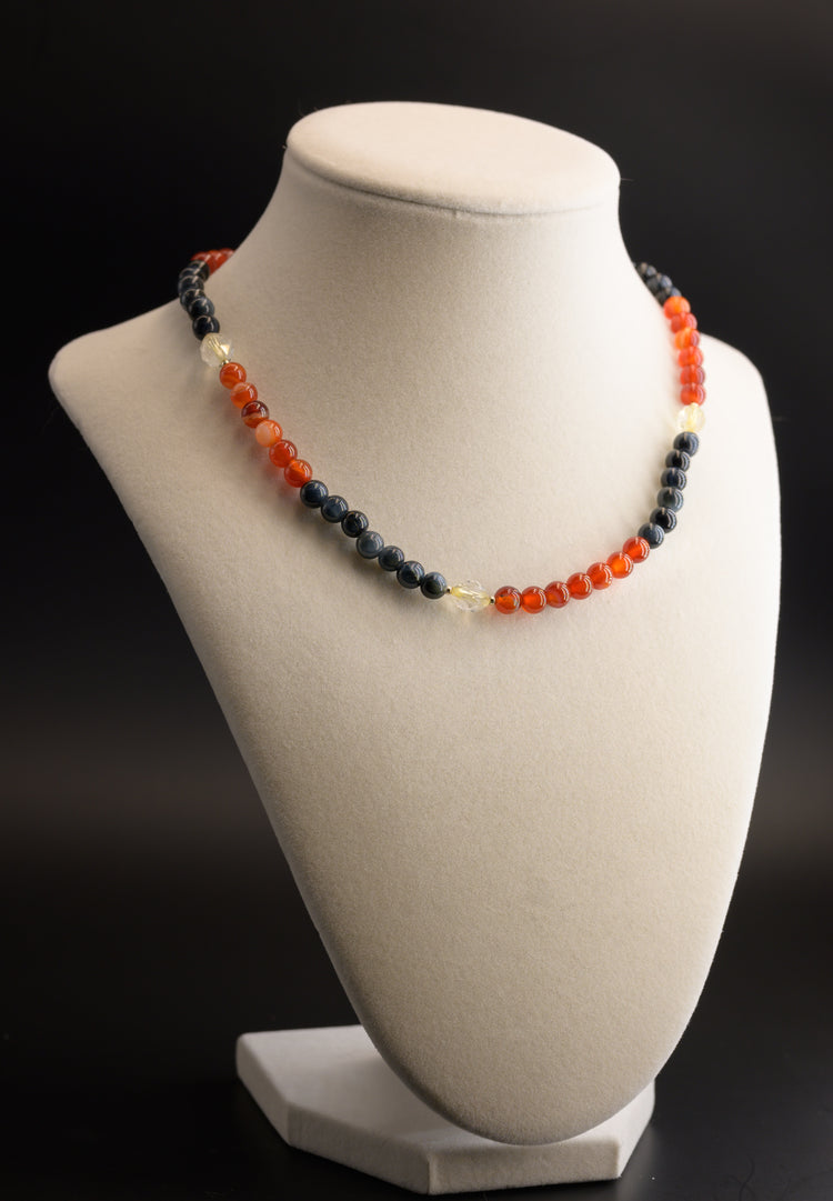 Cabernet Sparkle Blue Tiger Eye Carnelian Necklace