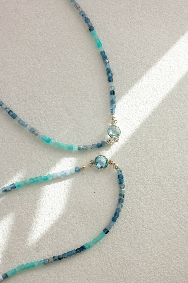 The Celestial Tide Necklace | Aquamarine(A) Amazonite (AA) Blue Topaz