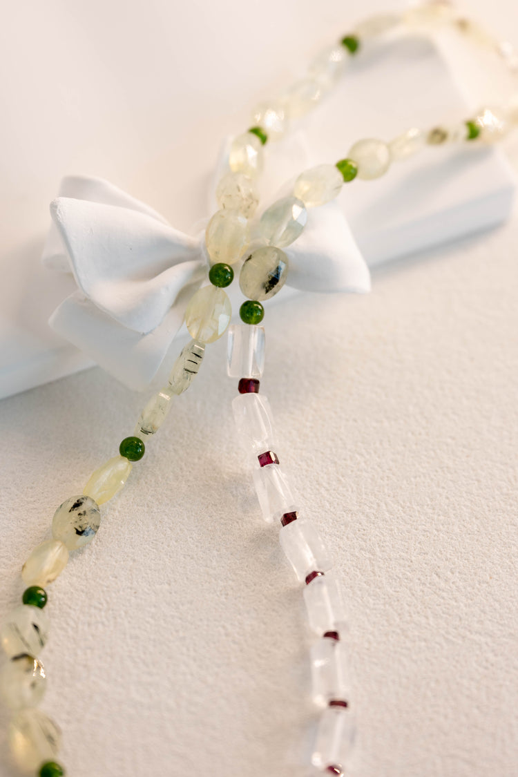 Cherry Blossom Dewpoint Necklace | Rhodolite Garnet (A) Prehnite Canada B.C. Jade(AA)