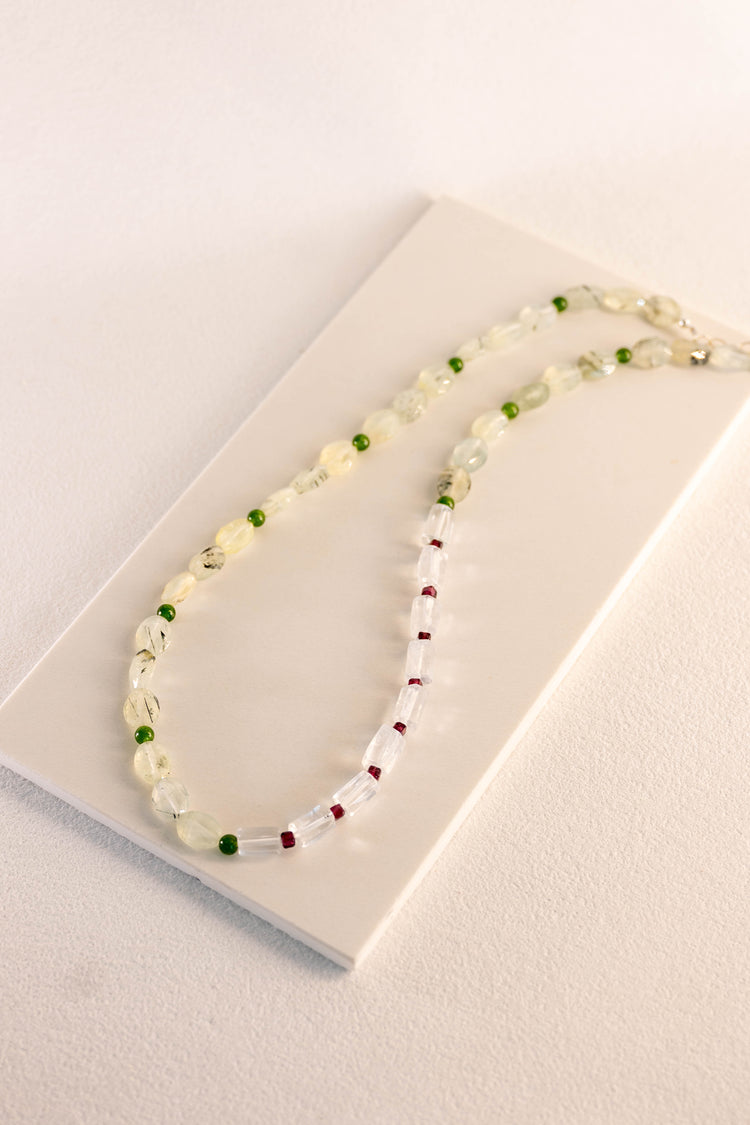 Cherry Blossom Dewpoint Necklace | Rhodolite Garnet (A) Prehnite Canada B.C. Jade(AA)