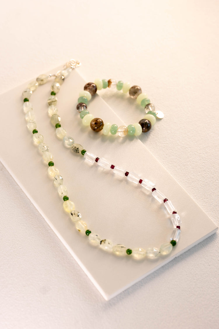 Cherry Blossom Dewpoint Necklace | Rhodolite Garnet (A) Prehnite Canada B.C. Jade(AA)