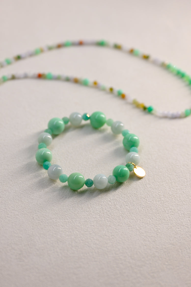 Fortune Flow Bracelet | Australia Chrysoprase(AAA) Burma Jade(AA) Emerald(A)