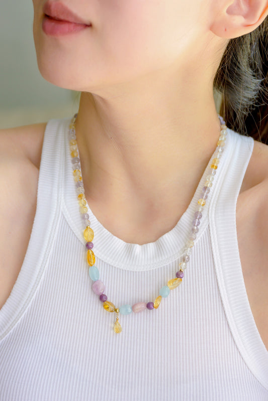 Bubbly Breeze 2in1 Bracelet/Necklace | Ametrine Kunzite Aquamarine Citrine