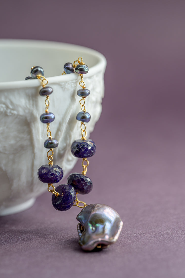 Clematis Sapphire Baroque Pearl Drop Necklace