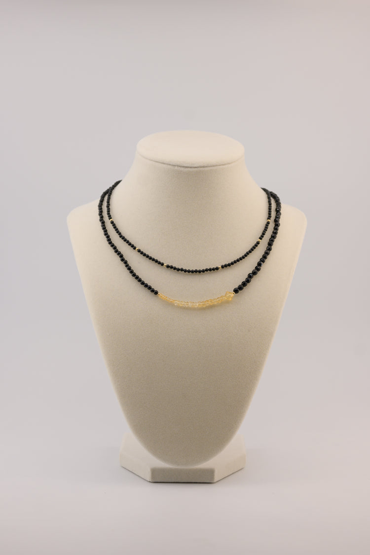 Comet's Tail (Make a Wish) Citrine Onyx Double Lines Necklace