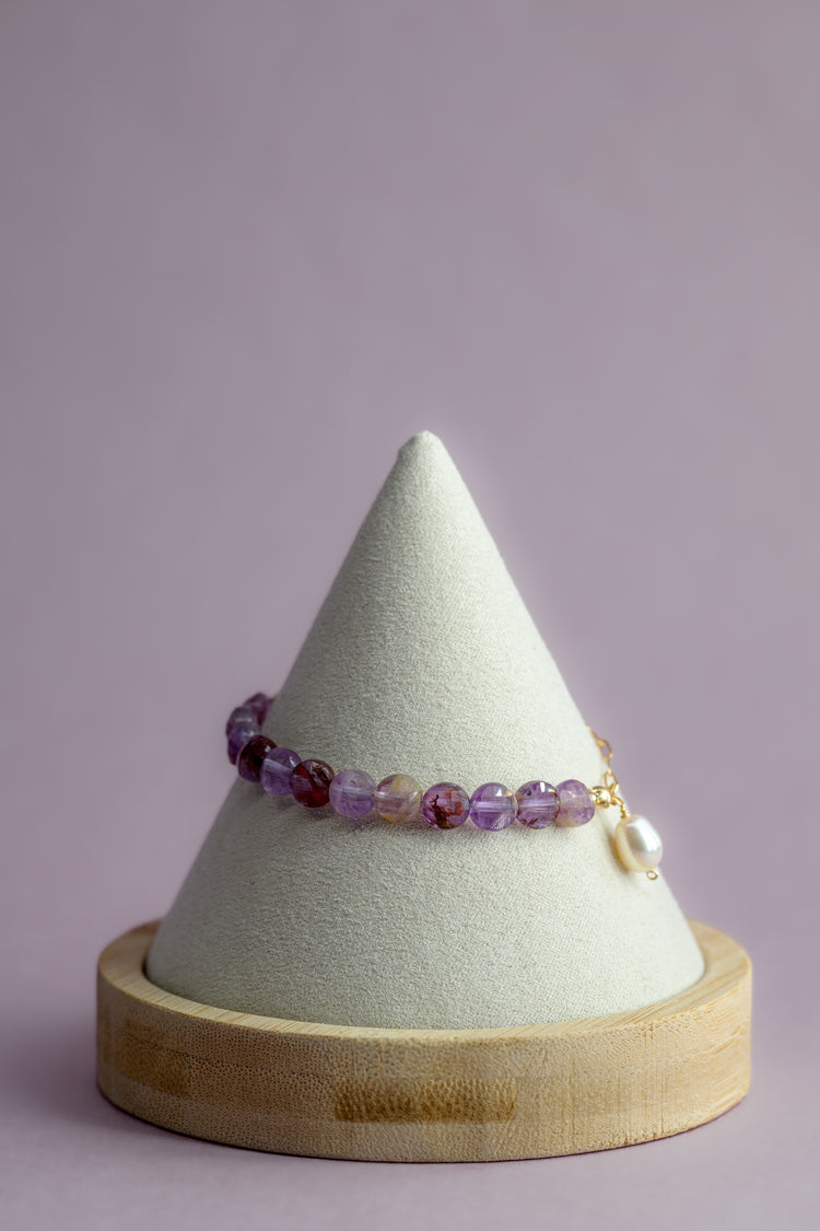 Crocus Crystal Purple Phantom Quartz Pearl Drop Bracelet