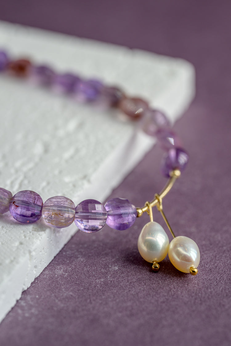 Crocus Crystal Purple Phantom Quartz Pearl Drop Necklace