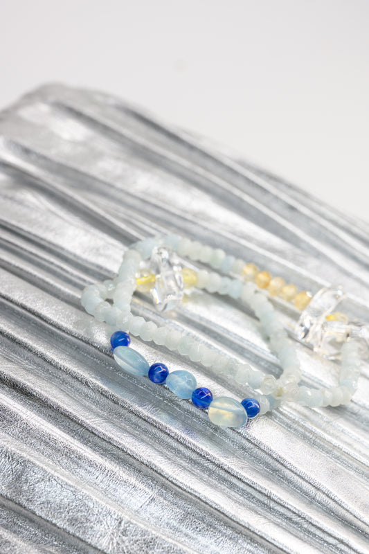 Visionary Spark Double-lined Bracelet | Aquamarine Kyanite(AA) Citrine Rock Crystal Quartz