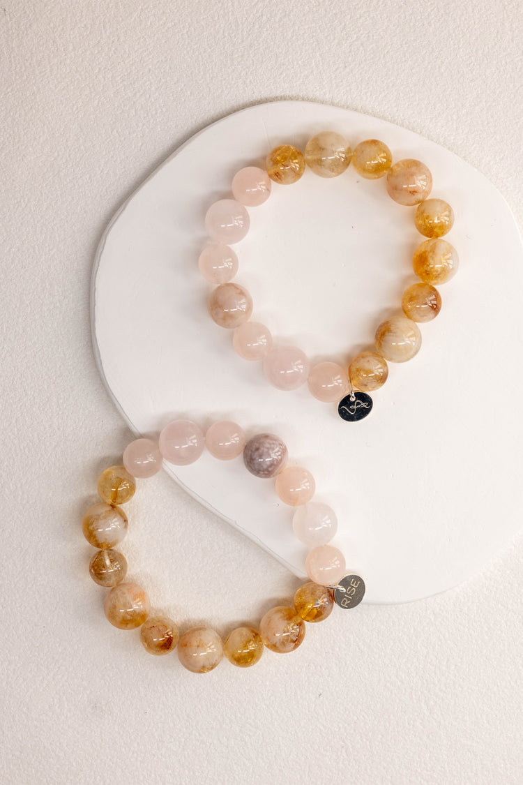 Bonded Bliss Bracelet | Madagascar Rose Quartz Madagascan Cherry Blossom Agate Natural Golden Citrine