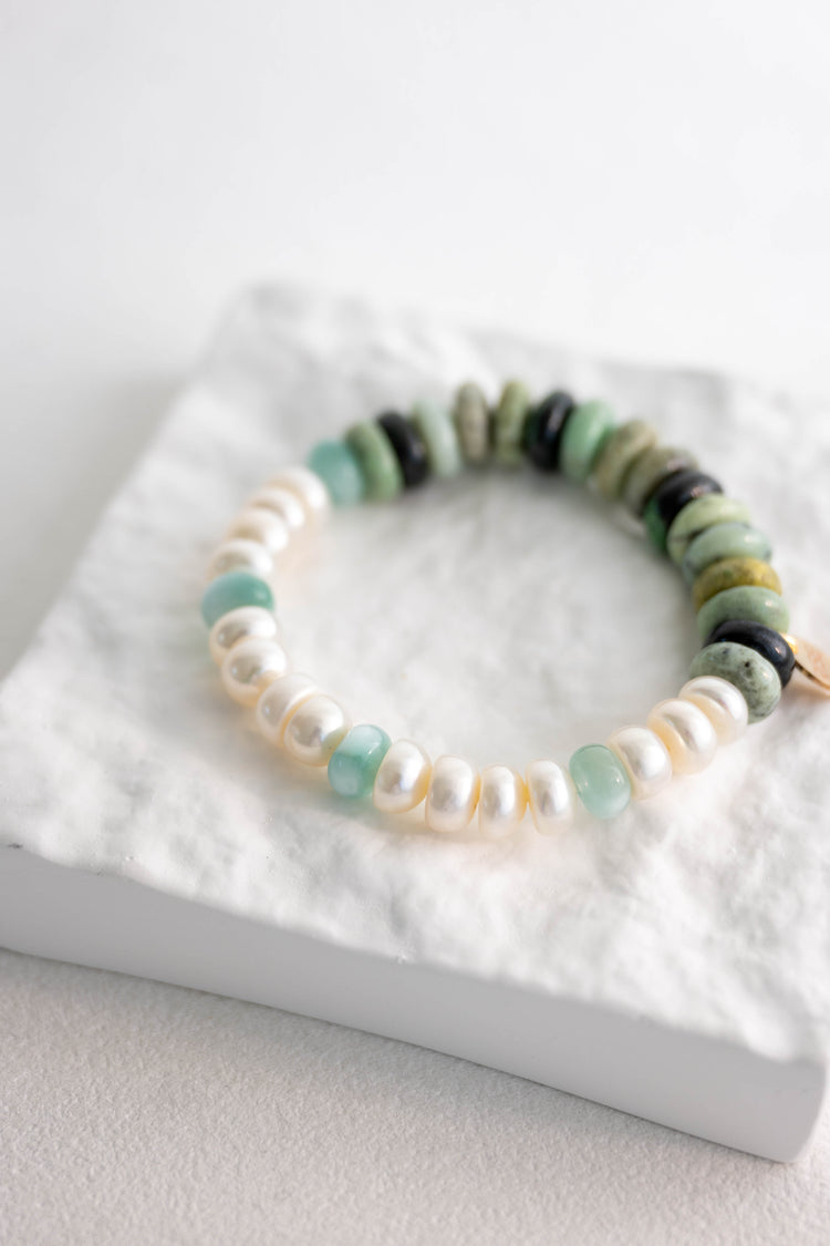Eternal Youth Bracelet | African Hydrogrossular Garnet Russian Green Angelite Freshwater Pearl