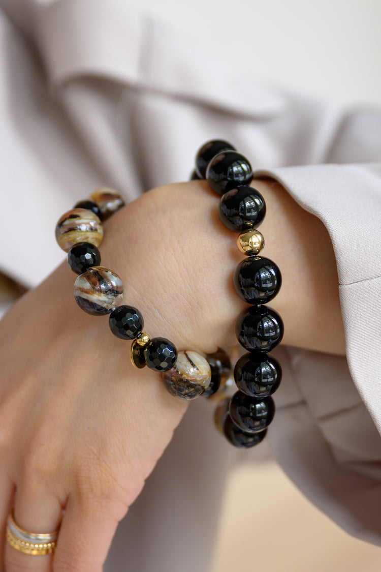 Deep Sea Echo Couple Bracelet | Troca Shell and Onyx