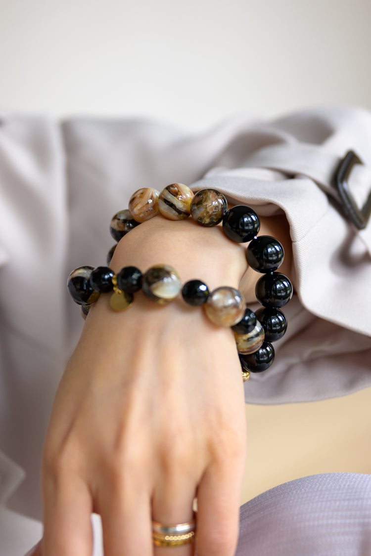 Deep Sea Echo Couple Bracelet | Troca Shell and Onyx