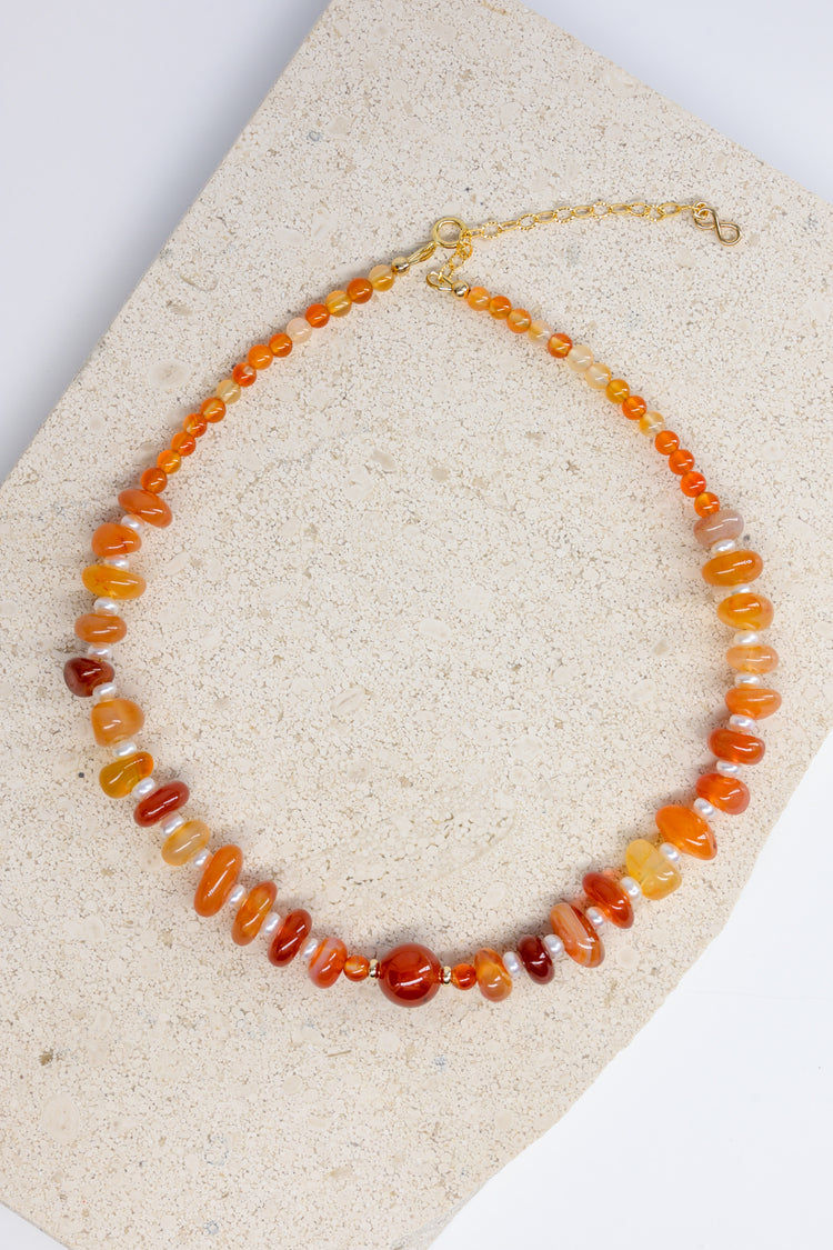 Desire's Glow Choker | Carnelian Freshwater Pearl