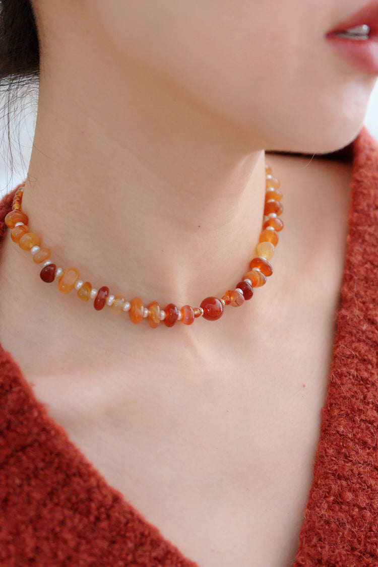 Desire's Glow Choker | Carnelian Freshwater Pearl