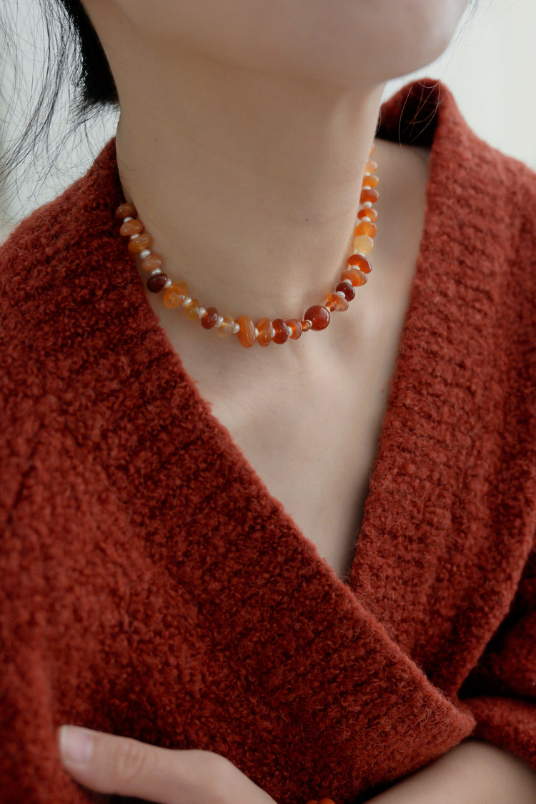 Desire's Glow Choker | Carnelian Freshwater Pearl