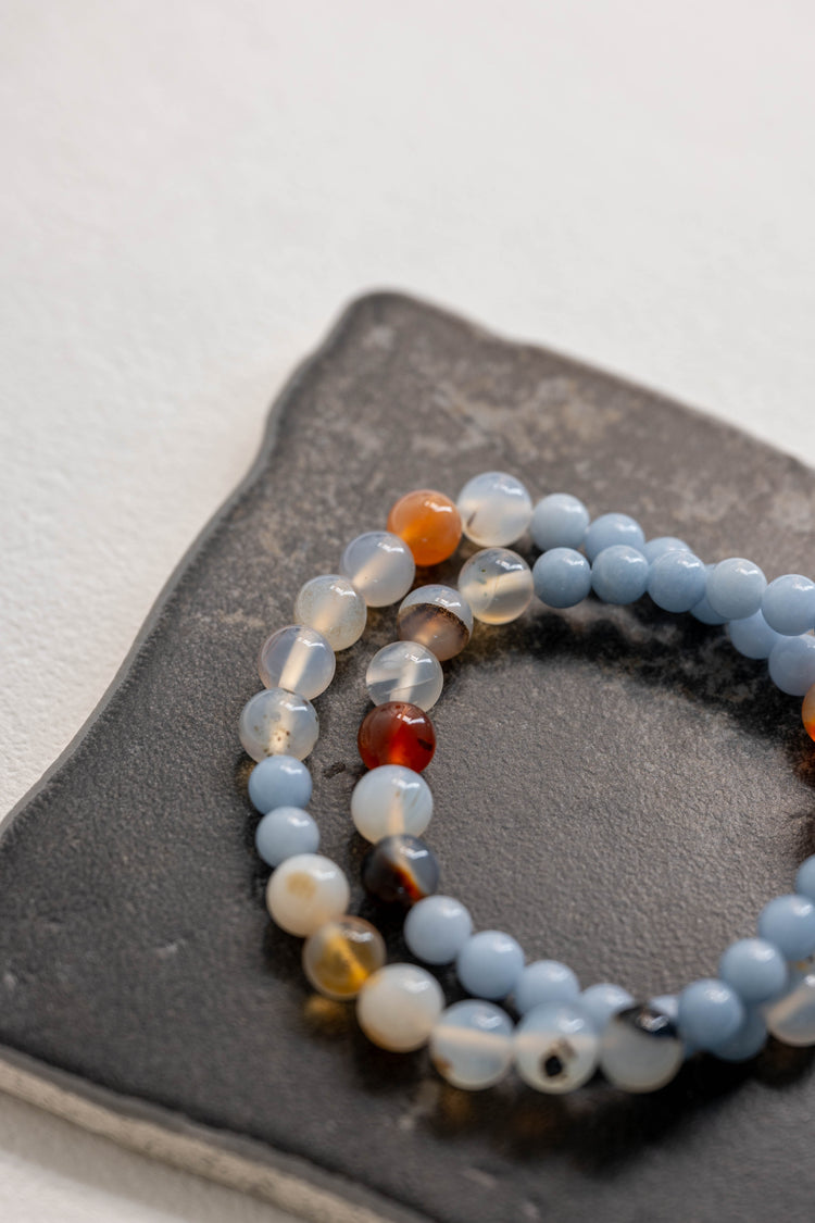 Each Follows Its Path, Await The Reset Bracelet | Madagascar Dendritic Agate Angelite (A) Red Rutilated Quartz