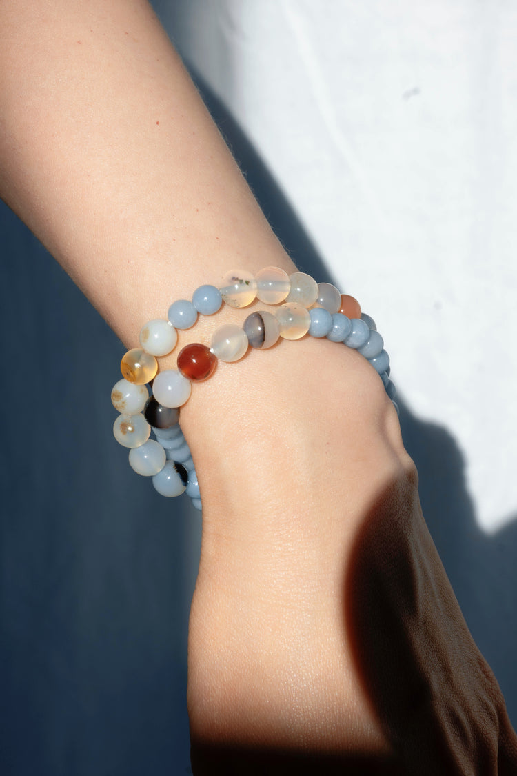 Each Follows Its Path, Await The Reset Bracelet | Madagascar Dendritic Agate Angelite (A) Red Rutilated Quartz