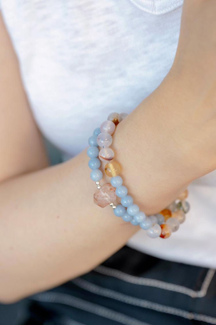Each Follows Its Path, Await The Reset Bracelet | Madagascar Dendritic Agate Angelite (A) Red Rutilated Quartz